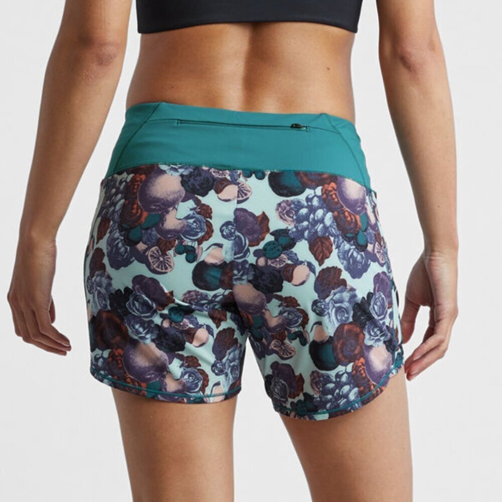 Oiselle Special Edition Long Roga Botanical 6" Running Shorts, Teal Green, 10 - Picture 10 of 11